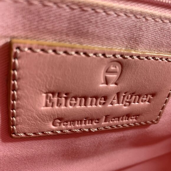 Etienne Aigner Ballet Pink Leather Shoulder Bag Zip Closure Dividers Pockets - Picture 11 of 16